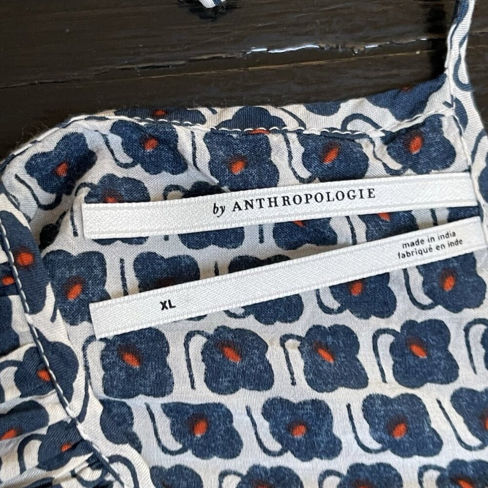 Anthroplogie Midi Dress Womens XL Blue Floral Boho Relaxed Party Tiered Peasant - Picture 10 of 16